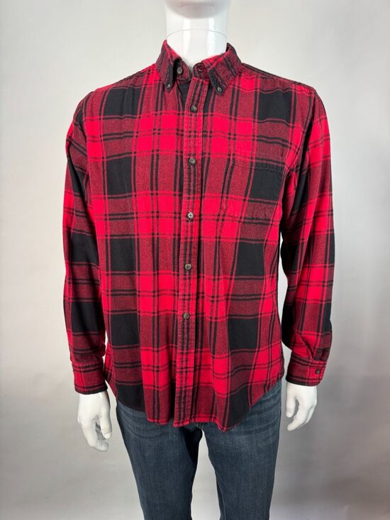 Mens Red & Black Plaid Button-Up Shirt By St. Johns Bay M - Picture 1 of 16